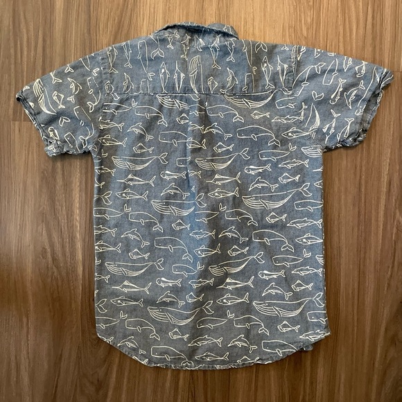 Copper Denim Blue Short Sleeve Button Down Shirt with Fish Print size 7 - Picture 2 of 5